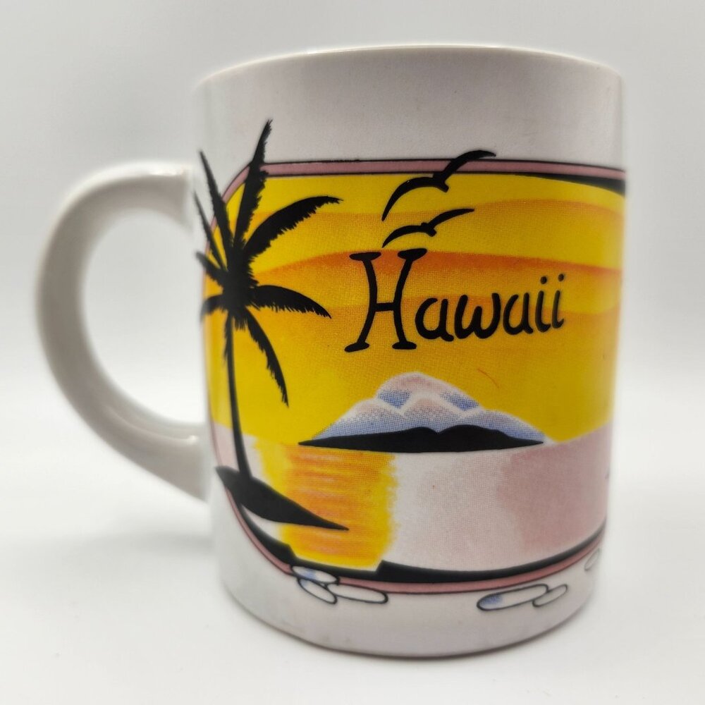 Vtg 70s Hilo Hattie Hawaii Hawaiian Souvenir Mug Sunset Palms 12oz a